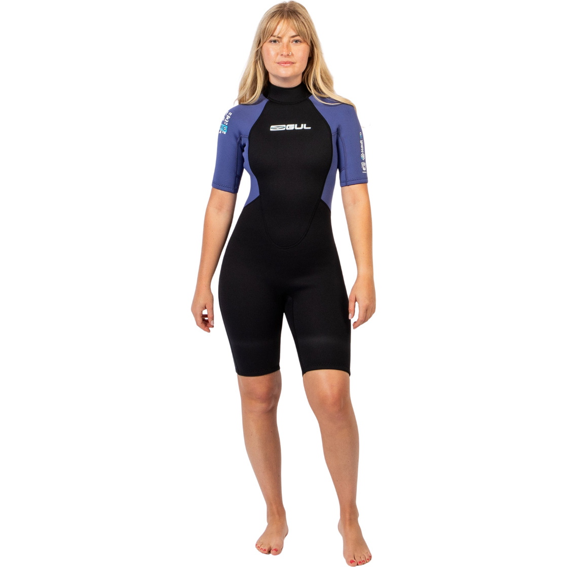 2026 Gul Womens G-Force Natur 3/2mm Back Zip Shorty Wetsuit GF3306-BKBL - Black / Blue